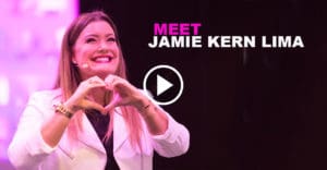 Jamie Kern Lima makes a heart shape with her hands. "Meet Jamie Kern Lima" text overlay.